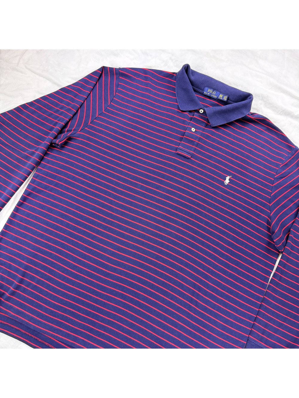 Polo Ralph Lauren Mens 3XLT Tall Long Sleeve Polo Shirt Navy Red Stripe Pony